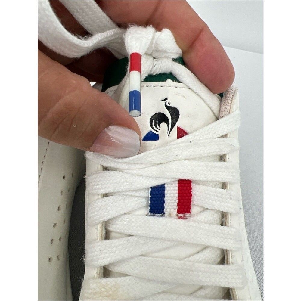 Le Coq Sportif White Sneakers with Green Heel Tab and Tricolor Lace Detail - Picture 3 of 9
